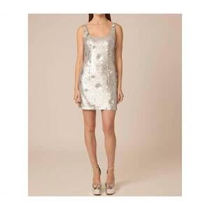 NEW GILNER FARRAR elowen dress in silver sequins flowers